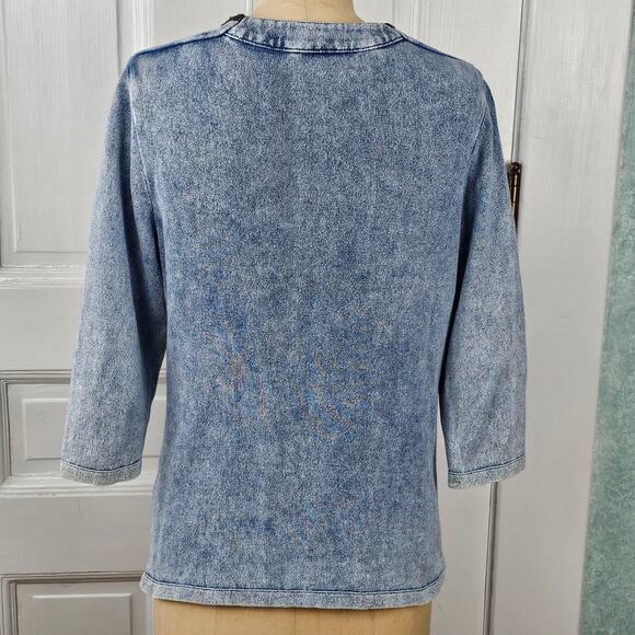 Blue Willis cowl neck knit 3/4 sleeve sweater beaded neckline Small VGUC - Picture 7 of 11